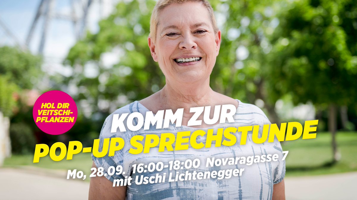 grueneleo's tweet photo. Pop-up-Sprechstunde mit Bezirksvorsteherin Uschi #Lichtenegger
➡️ Mo, 28.9., 16h-18h
➡️ Novaragasse 7
Wir verteilen Veitschi-Pflanzen zum Begrünen Eurer Fassaden – First come, first serve! https://t.co/j0XVvyosVC