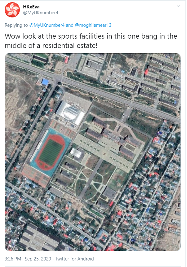 Another one, it actually was a middle school in Nilqa, an activist group visited it and confirmed it, plus satellite imagery from the time shows pervasive internal fencing and channels to move detainees.  https://bitterwinter.org/school-converted-into-a-transformation-through-education-camp/ @MyUKnumber4