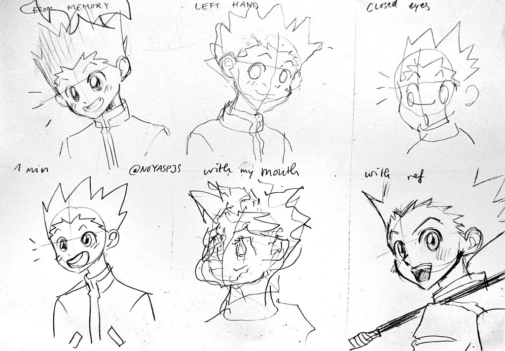 #challengechallenge with killugon on paper... From memory, left hand, closed eyes, 1min, w my mouth, w ref (say aye if u were there!) #hxh 
