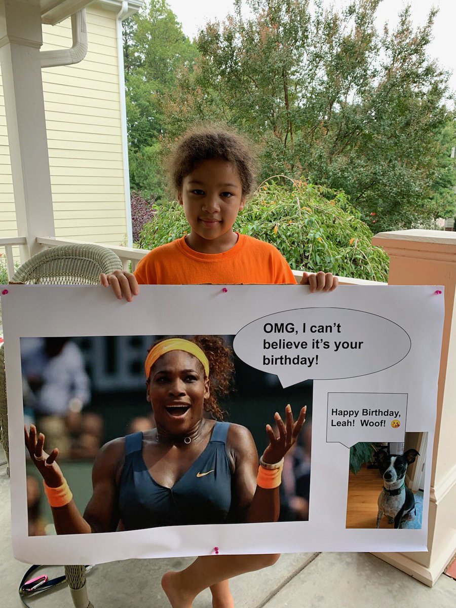 greendotball's tweet photo. @serenawilliams Happy Birthday Serena! 
Our daughter, Leah, is your greatest fan! She shares your birthday too, today!! Our neighbor who’s in on the coincidence dropped off this poster this morning. https://t.co/lExRR64gKp