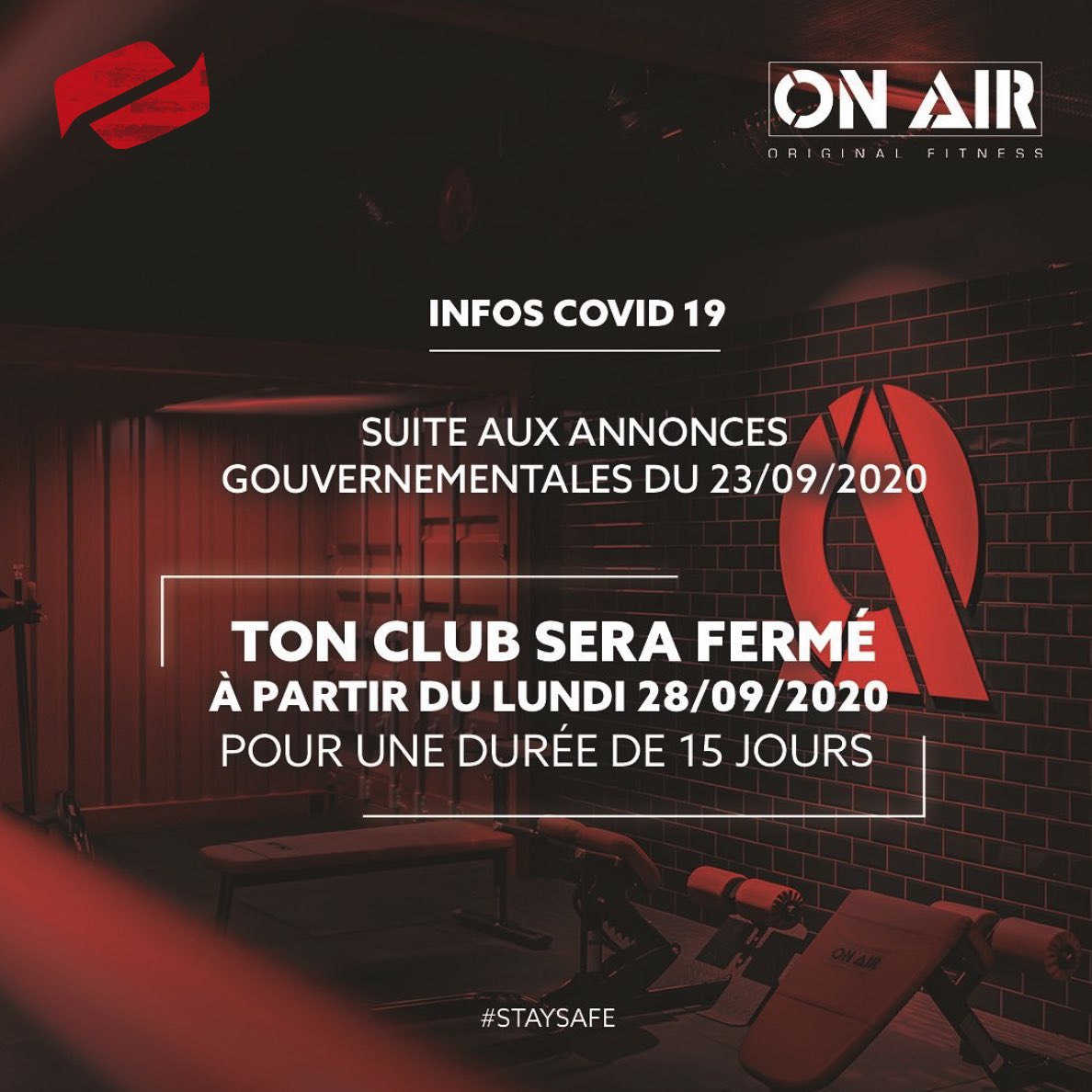 mmafactory_s's tweet photo. INFO COVID 19 ‼️

Suite aux annonces gouvernementales du 23 septembre 2020, votre club #MMAFactoryStains sera fermé à partir du lundi 28 septembre 2020, pour une durée de 15 jours.

Continuez d’être respectueux des règles sanitaires et prenez soin de vous. https://t.co/aXnrEDPXv0