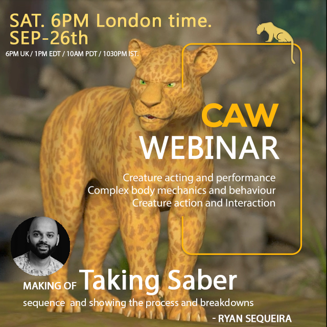 CAW Webinar: Today at 6.pm London time.
Hi to our students Abhishek Chandra, Kadel Barton and Ryan Sequeira 
Topic: CAW_Webinar
Time: Sep 26, 2020 06:00 PM London
Join Zoom Meeting
lnkd.in/geYAJTS
#animation #3d #animator #onlineclasses