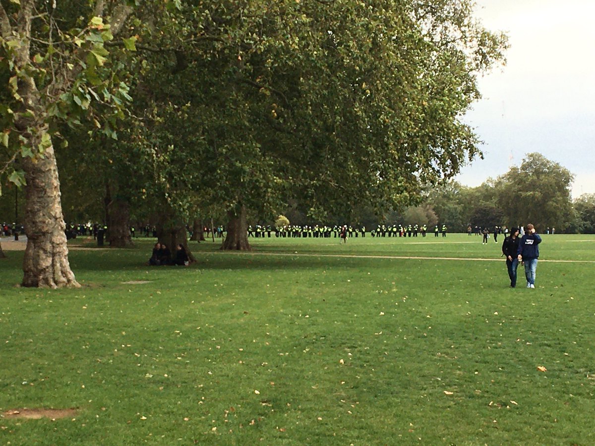 Police are now advancing towards the   #WeDoNotConsent demo in   #HydePark