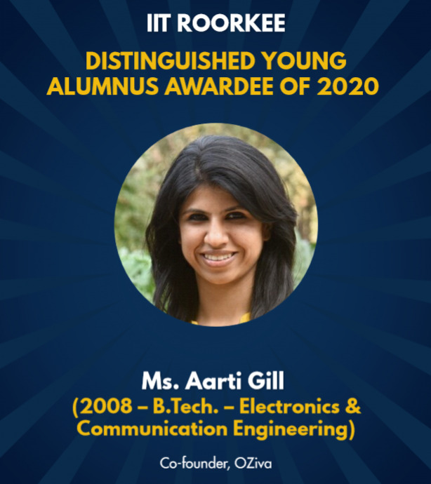 Director_IITR's tweet photo. Congratulations to Ms. Aarti Gill, Co-founder of OZiva for the Distinguished Young Alumnus Award #DYAA 2020 of @iitroorkee #IITRooorkee #DAA2020 #IITRAlumni #Thomasonians @ozivanutrition @fitcircleapp https://t.co/BKT4ige6nE
