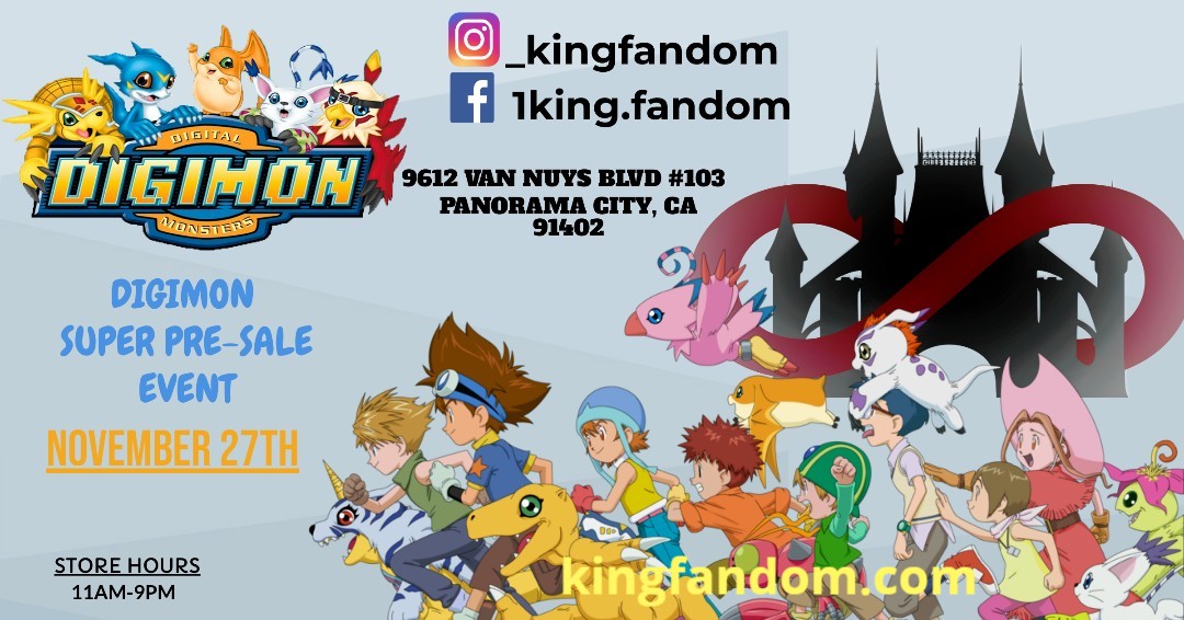 KingFandom3's tweet photo. Official Announcement of King Fandom's Digimon Pre-Release event!  Come down on NOV 27th and catch a sneak peak of the new Digimon Card Game before the release date!  #kingfandom #4thefandom #newcardgame #digitalmonsters #cardgames #toystore #prerelease #comevisitus #agumon https://t.co/Kq5yrvzUvs