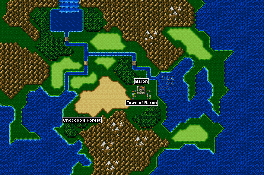 II, again, adds some nuance here with a "tropical island", far in the south seas, but that's the only example of anything like that in the pre-VII titles.IV is a bitt odd in that literally every single biome of the main overworld is visible in the first area, around Baron.