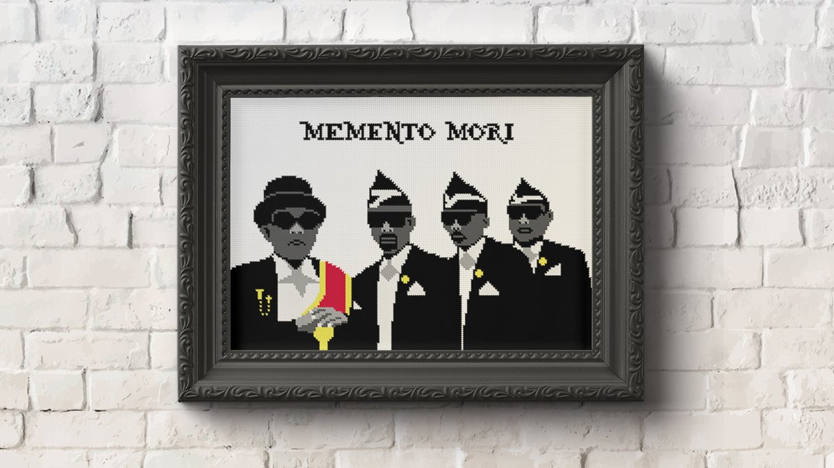 supermworkshop's tweet image. The Coffin Dance Crew cross-stitch pattern with custom text! etsy.me/337yp81
#pixelated #crossstitchpatterns #crossstitchpattern  #contemporaryembroidery #crossstitching #modernembroidery #coffindancememe #dancingpallbearers #crossstitchaddict