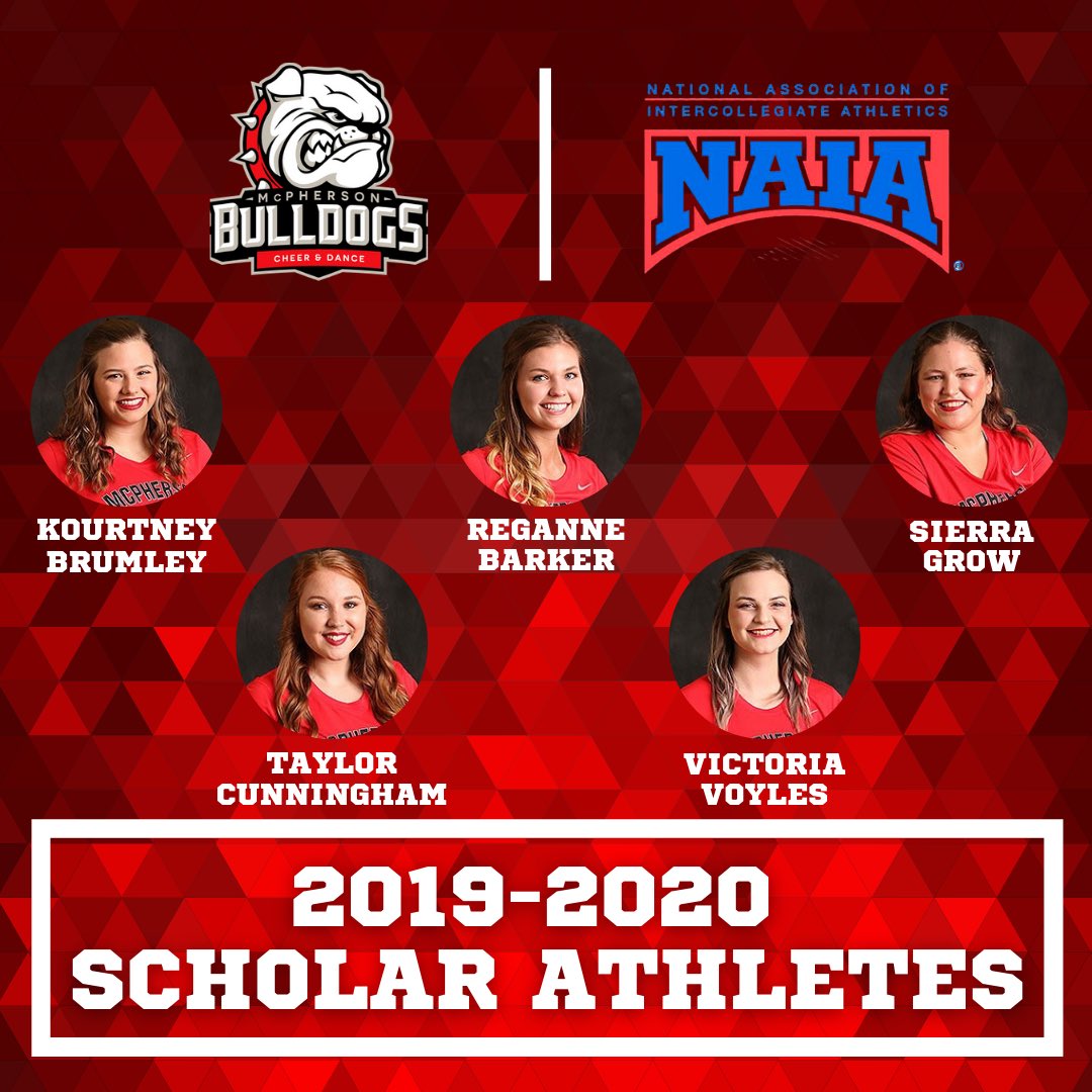 mcphersonspirit's tweet photo. Congratulations to the members of our 2019-2020 Cheer team who were named NAIA Scholar Athletes! It’s A Great Day To Be A Bulldog!
#NAIAScholarAthletes
#GuardTheHouse https://t.co/hbnrxh2U63