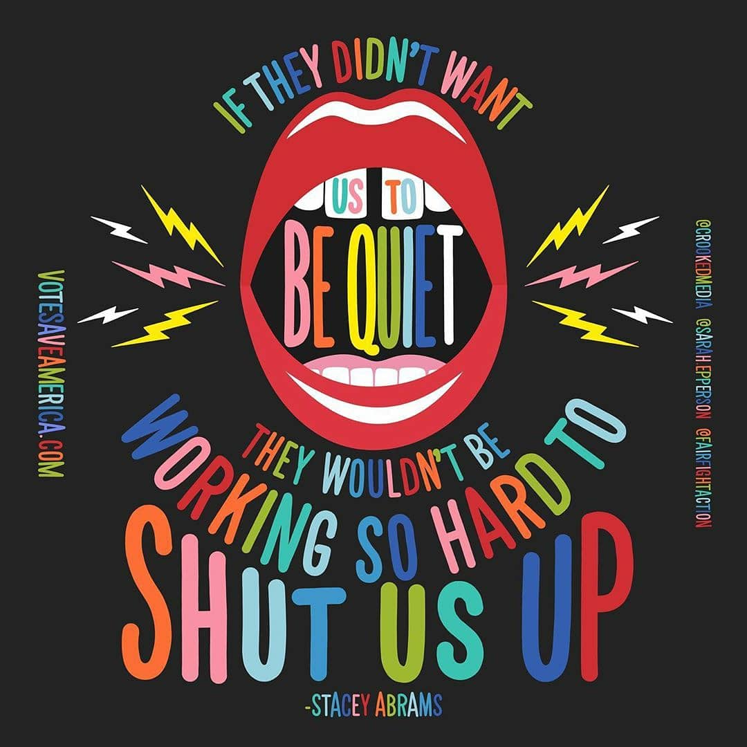 ForsythFreedom's tweet photo. DON'T BE QUIET!!! Use your VOTE as your VOICE.
🎨 Art by: @sarah.epperson on IG
🗣️ Quote by: @staceyabrams
#RaceToThePolls #Vote #Vote2020 #FlipTheHouse #CreateProgress #VoteInProgress #NEWardWSNC #WSNC https://t.co/wtcWtjNCCF
