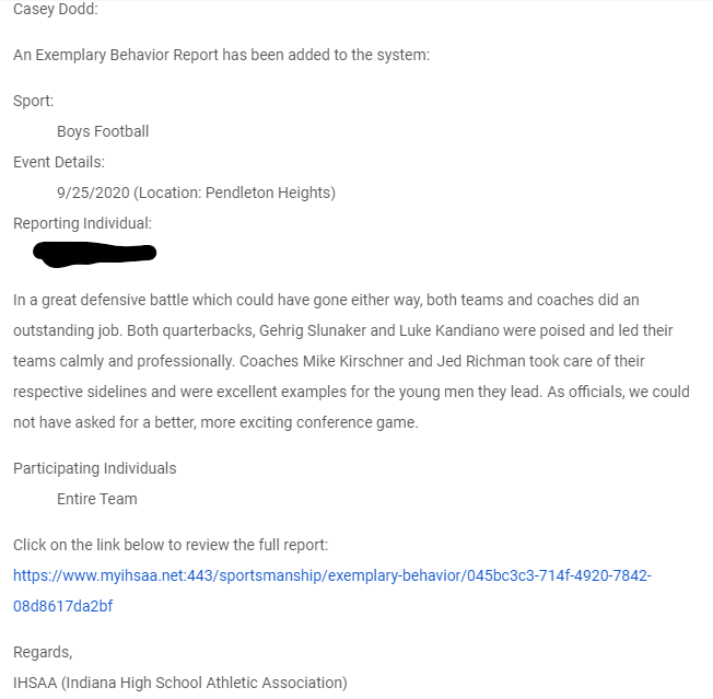 MtVernonHS's tweet photo. Just received this message from the IHSAA this morning.  Wins are great, but our kids learning important lessons about life and our coaches guiding them so well in that is even better! #WeRMV @mvmarauders @mvcsc_district @IHSAA1 https://t.co/ZEqXYZH1Kp