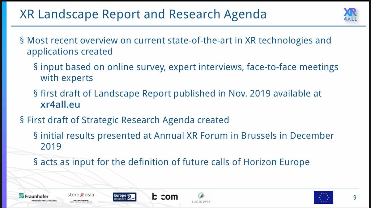 34/  @XR4ALL is a hub for the European XR community & they have 14 Special Interest Groups, a research agenda, & events.Main site: http://xr4all.eu/ Research Agenda: http://xr4all.eu/research-agenda/Events: http://xr4all.eu/events/  https://twitter.com/XR4ALL/status/1214872612834336770