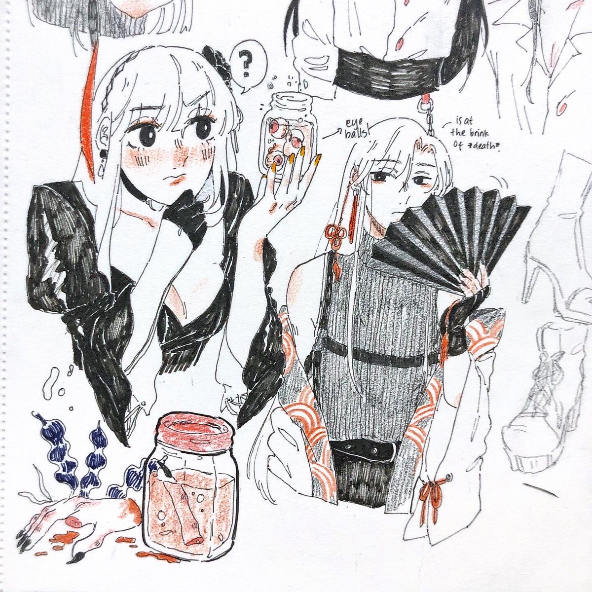 random sketches of my ocs ?(clockwise: ira, nevi, eloise) 