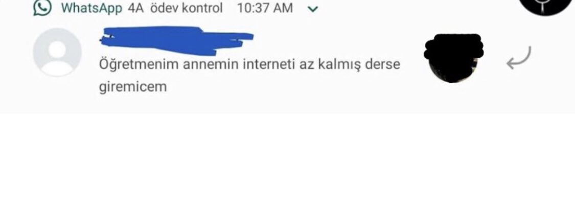 #Geçinemiyoruz | 4. sınıfa giden bir öğrenci, pandemi döneminde devlet tarafından internet karşılanmadığından eğitimi için internet bulamadı ve annesinin internetinin az kaldığını öğretmenine mesaj atarak derse katılamayacağını bildirdi.
#EBACanlıDers
