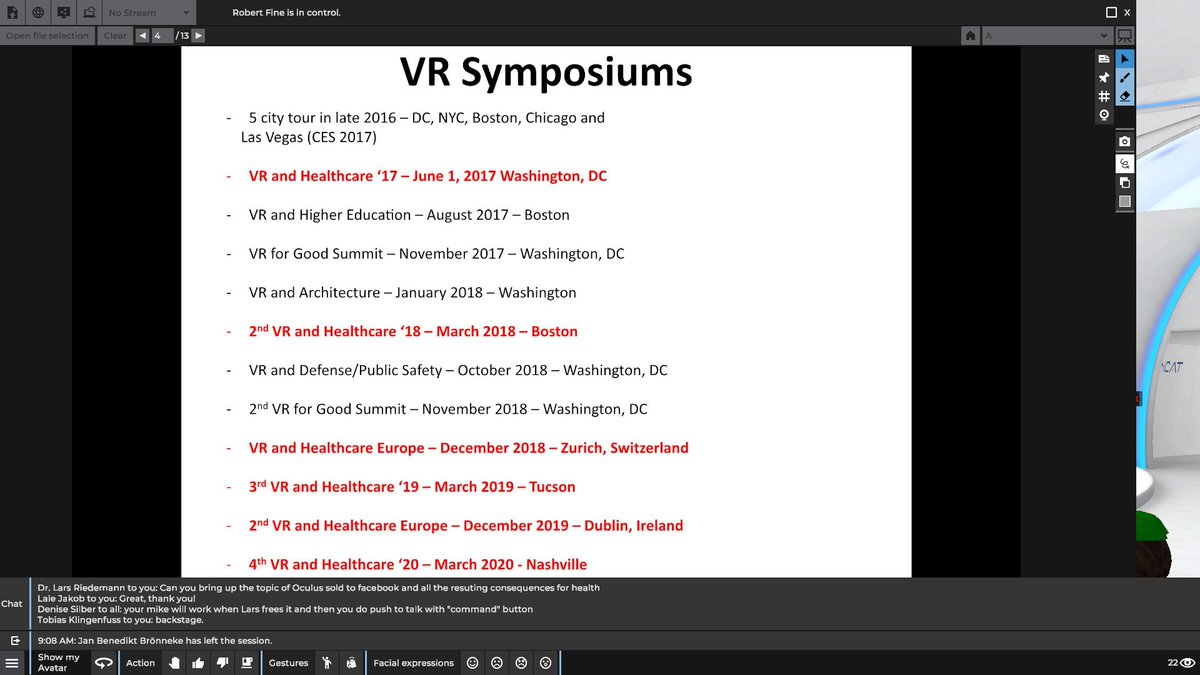 35/  @bobfine on the International Virtual Reality Healthcare Association. https://ivrha.org/ 47 talks from "Your Guide to Virtual Reality Healthcare Applications, Products & Services" https://www.crowdcast.io/e/your-guide-to-virtual-reality-healthcare-applications-products-and-services5th VR Healthcare Symposium submissions: https://ivrha.dev/2021submissions 