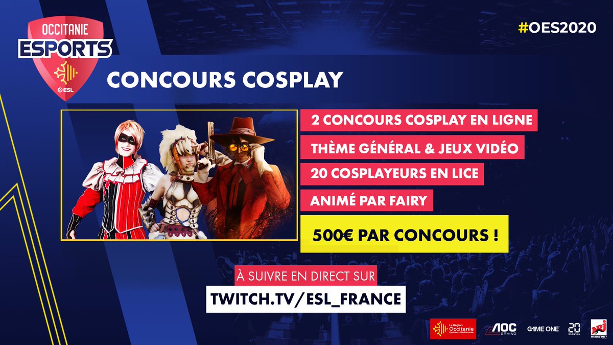 OccitanieEsport's tweet photo. Le Grand Concours Cosplay #OES2020 est sur le point de commencer ! 😱

📺 https://t.co/VGOBUP0mo7

Venez découvrir en direct les performances de nos talents en compagnie des jurés @blondecay, @lyahcosplay et @Stylouz_Cosplay ! https://t.co/etT8XY5w16
