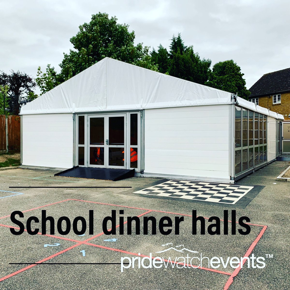 Temporary canteens are in high demand currently. We built this 9x12m with hard walling, glazed wall panels and suspended floor system at Cumnor House School today to help with social distancing measures. #teamworkmakesthedreamwork #socialdistancing #marqueehire #marquees