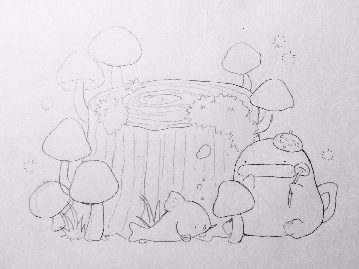 展示イラスト制作過程② #もちもち収穫祭
昨日のラフを下書きにしました!久々のコリドラスさんの登場です☺️ 