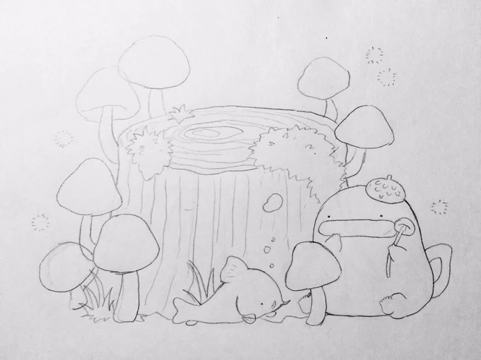 展示イラスト制作過程② #もちもち収穫祭
昨日のラフを下書きにしました!久々のコリドラスさんの登場です☺️ 