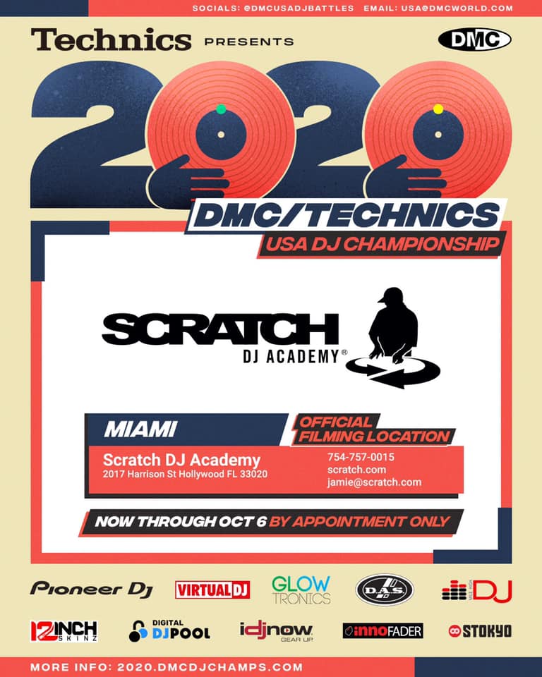ScratchMiami's tweet image. 2020 @DMCUSADJBattlesUSA DJ Championship presented by @technics! 2020.dmcDJchamps.com.  Official mixer: @PioneerDJglobal. Supported by @VirtualDJ @dasaudio @12inchskinz @digitaldjpool @Innofader @STOKYO + Glowtronics + Mile High DJ Supply @DMC_DJ_Champs