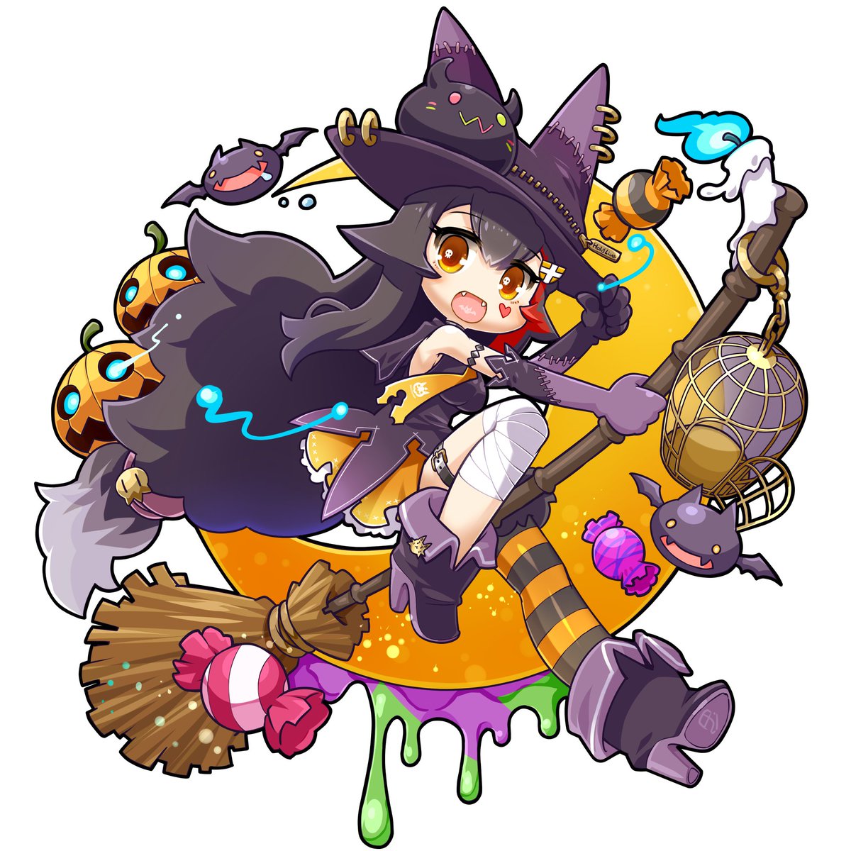 ookami mio 1girl broom black hair hat witch hat wolf ears animal ears  illustration images