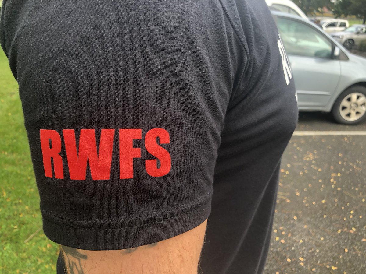 “Kyle Rittenhouse did nothing wrong” says the shirts some are wearing.“The tree of liberty must be refreshed from time to time with the blood of commies,” it claims.“RWFS” is on the side. Normally RWDS = “right wing death squads.”He says the F is for “fun.”