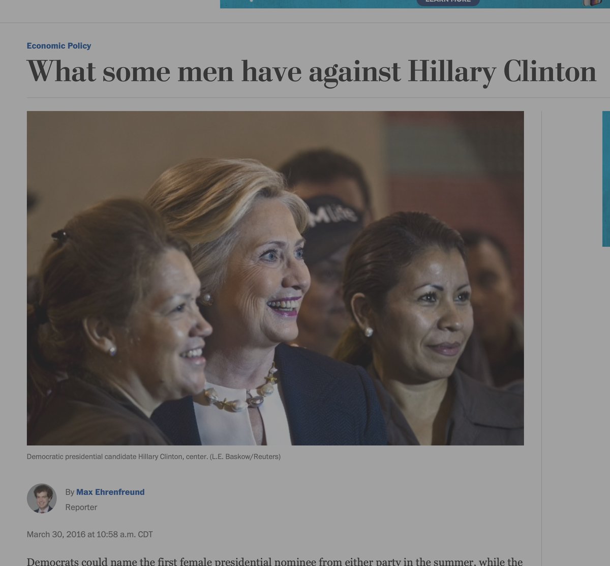Google shows the top stories about Hillary the day after she gave that Supreme Court speech:1. Fortune: "This is Why We're So Obsessed With Hillary's Hair"2. WP: "What Some Men Have Against Hillary Clinton"3. The Atlantic: "On Hillary Clinton as a 'Congenital Liar'" 5/