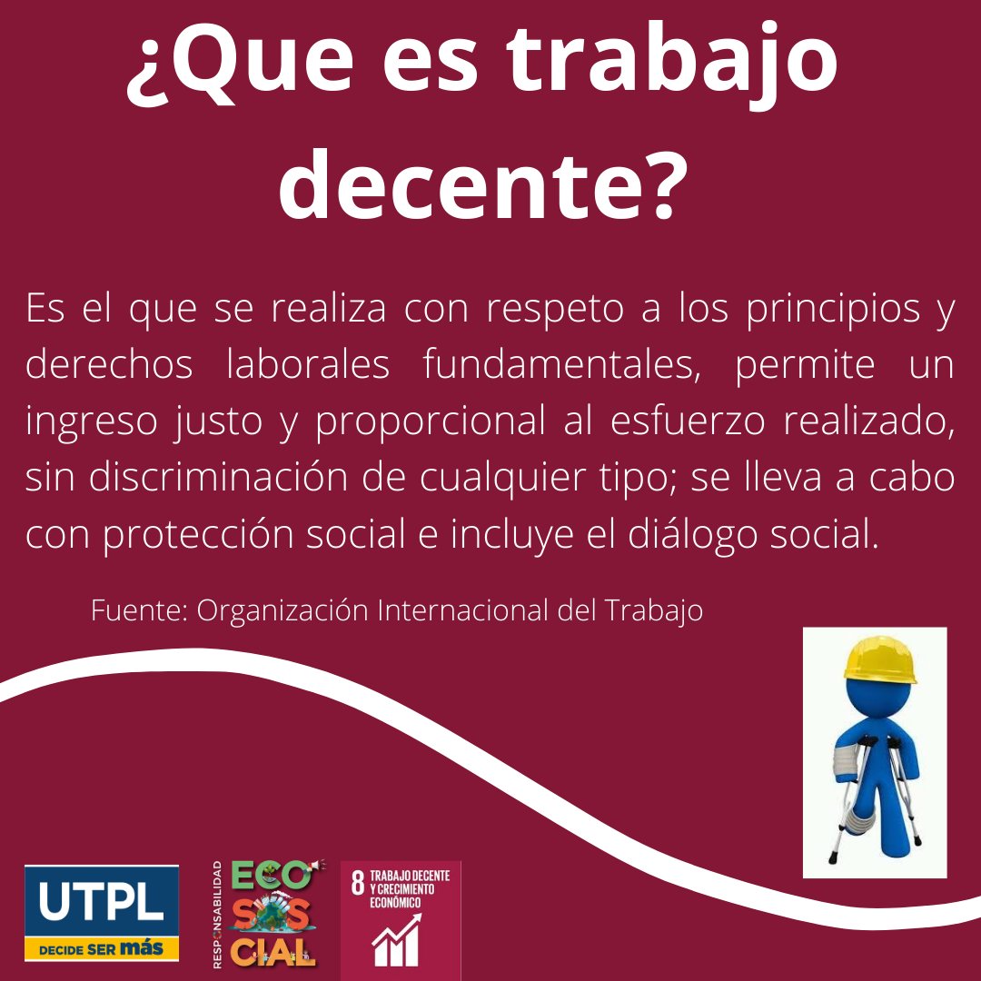 HABLEMOS DEL #ODS8🙌  
#TrabajodecenteyCrecimientoeconómico ⬆️ 

¡Únete a la campaña #ECOSOSCIAL!  
#UTPL
