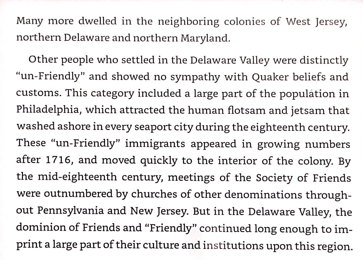 23k Quakers & their associates settled Delaware River Valley 1675-1715. They were 1/3 of colonial population by 1750 - mostly living in PA, NJ, northern MD & northern DE. While Quakers dominated the Delaware, Philadelphia was inhabited by others at odds with Quakers.