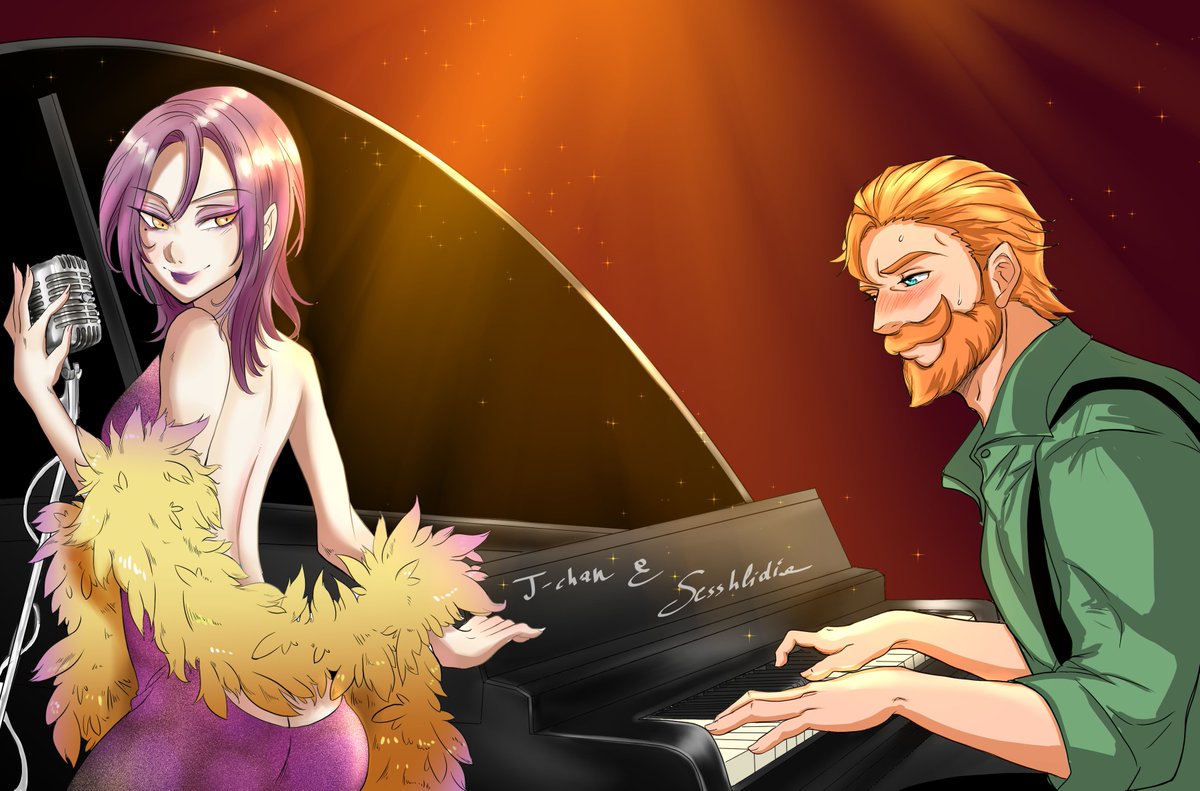 sesshlidia's tweet photo. Escalin Weekend Day 3: AU
HAPPY BELATED BIRTHDAY @BertazHead !
Hope the waiting was worth it :3
Escanor seems to have some troubles in playing piano ;) 
(Merlin made by @Jady_chan is so sexy??)
#エスカノ
#七つの大罪
#NanatsuNoTaizai https://t.co/qBoT1R81TG