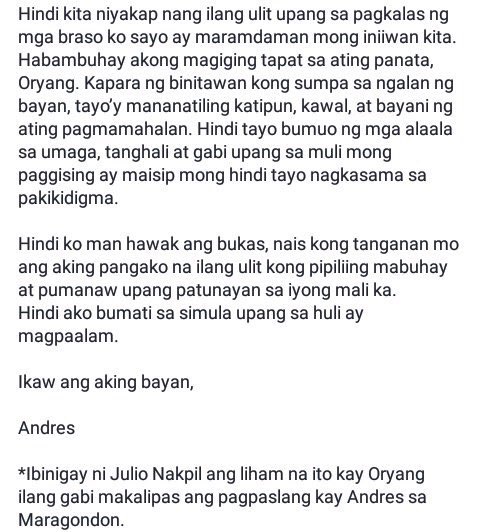 I saw this on facebook. It was Andres Bonifacio's letter to Oryang/Gregoria De Jesus. Naalala ko lang yung email ni Eman para kay Arch   @SB19Official