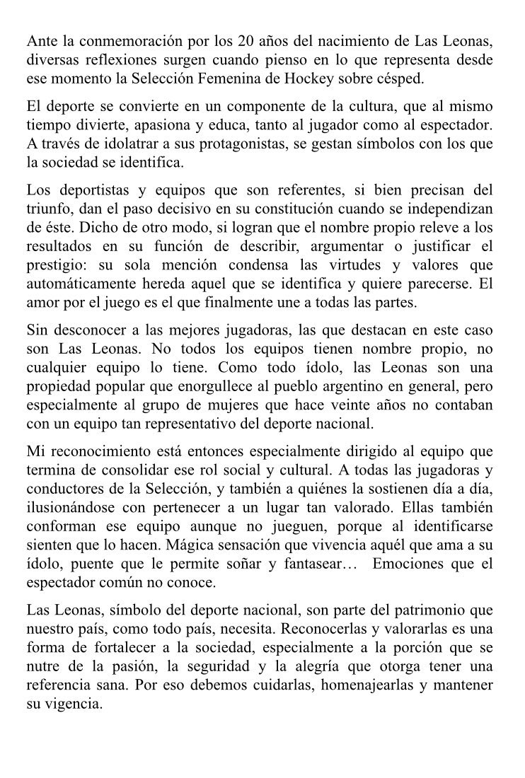 En estos festejos de los 20 años de Las Leonas quiero compartirles esta carta que nos mando el gran Marcelo Bielsa !!! 
Crack total ❤️🇦🇷