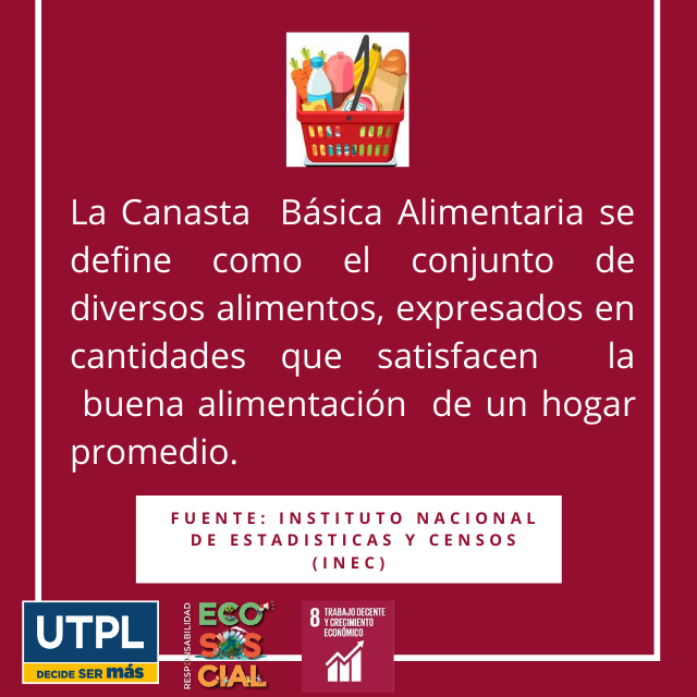 ¿Qué es la canasta básica familiar? 🥭🥑🧀🍗 
👉Te contamos su definición según el Instituto Nacional De Estadísticas y Censos (INEC)
#ECOSOSCIAL
#TrabajoDecenteyCrecimiemtoEconómico
#ODS
 #UTPL