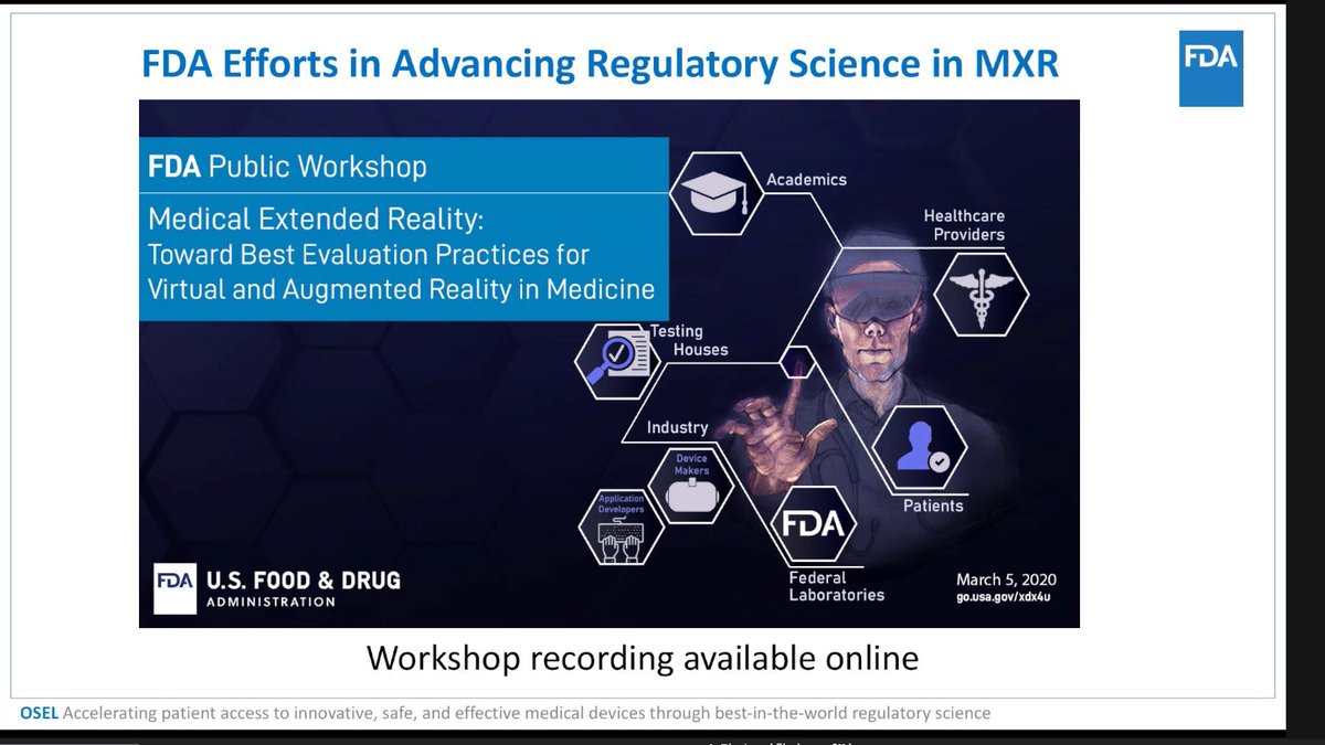 42/ Ryan Beam did a deep dive into some of the XR tech specs they're researching & evaluating.The  @US_FDA held a  @MedicalXR workshop, & the archive of videos can be found online here: https://www.fda.gov/medical-devices/workshops-conferences-medical-devices/public-workshop-medical-extended-reality-toward-best-evaluation-practices-virtual-and-augmented