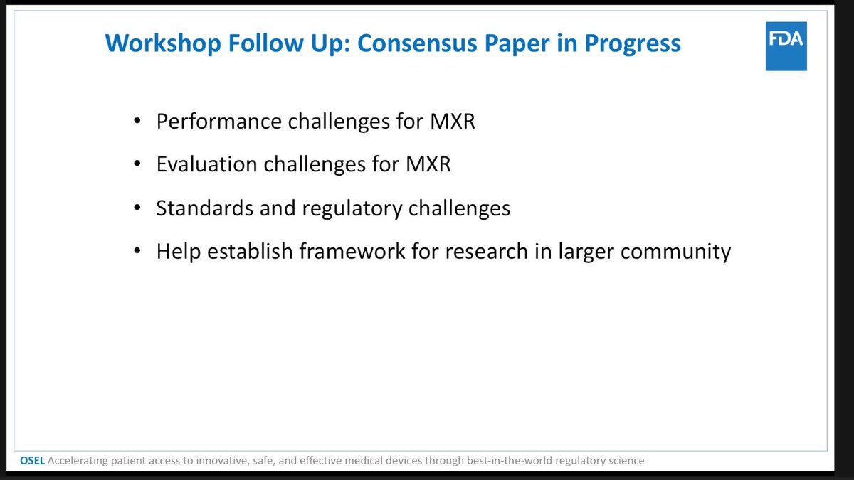 42/ Ryan Beam did a deep dive into some of the XR tech specs they're researching & evaluating.The  @US_FDA held a  @MedicalXR workshop, & the archive of videos can be found online here: https://www.fda.gov/medical-devices/workshops-conferences-medical-devices/public-workshop-medical-extended-reality-toward-best-evaluation-practices-virtual-and-augmented