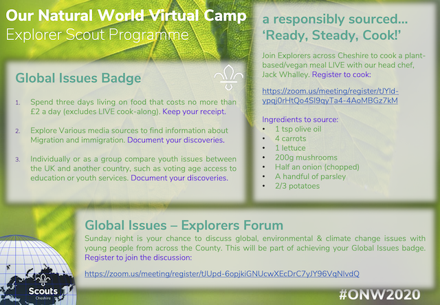 CheshireScouts's tweet photo. Calling all Explorer Scouts, don't forget to register for the Global Issues π Explorer Forum, taking place at 7pm tomorrow https://t.co/pkaJyOHRK0 #ONW2020 π 12 hours to go! β https://t.co/Kr58QGdeeS