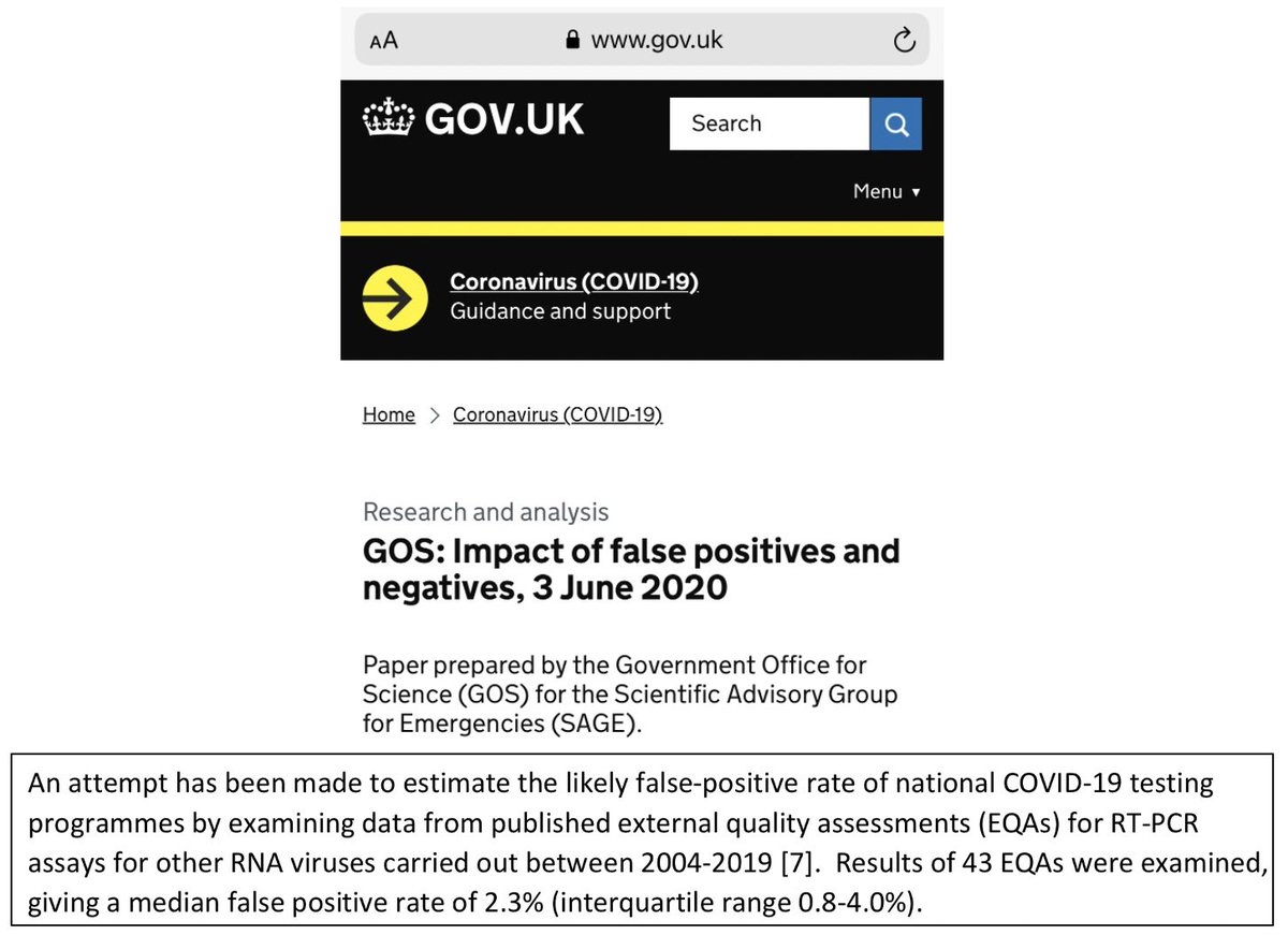 The  #UK  #government estimates that the false positive rate of these  #PCR tests is between 0.8% - 4%. Let’s the lowest end of the this range (0.8%) and see what that means #COVID19  #Coronavirus  #pandemic  #science  #fear  #Canada  #covidontario  #data