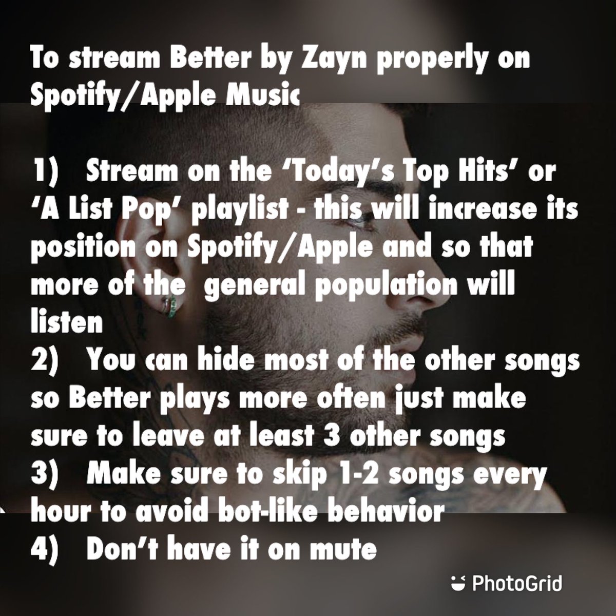 Spotify/ Apple guidelines for BETTER by ZAYN