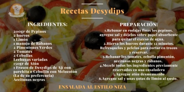 desydips's tweet photo. 🥘Ensalada al Estilo Niza
💪🏼Nivel de Dificultad: Fácil
⏲️Tiempo de Elaboración: 30 minutos aproximadamente
.
.
#recetas #cocina #recetassaludables #saludable #recetasfaciles #comida #nutricion #receta #alimentacion #gastronomia #recetasdesydips
#chacao #desydips #desydipsespecias https://t.co/nMg1ync8aQ