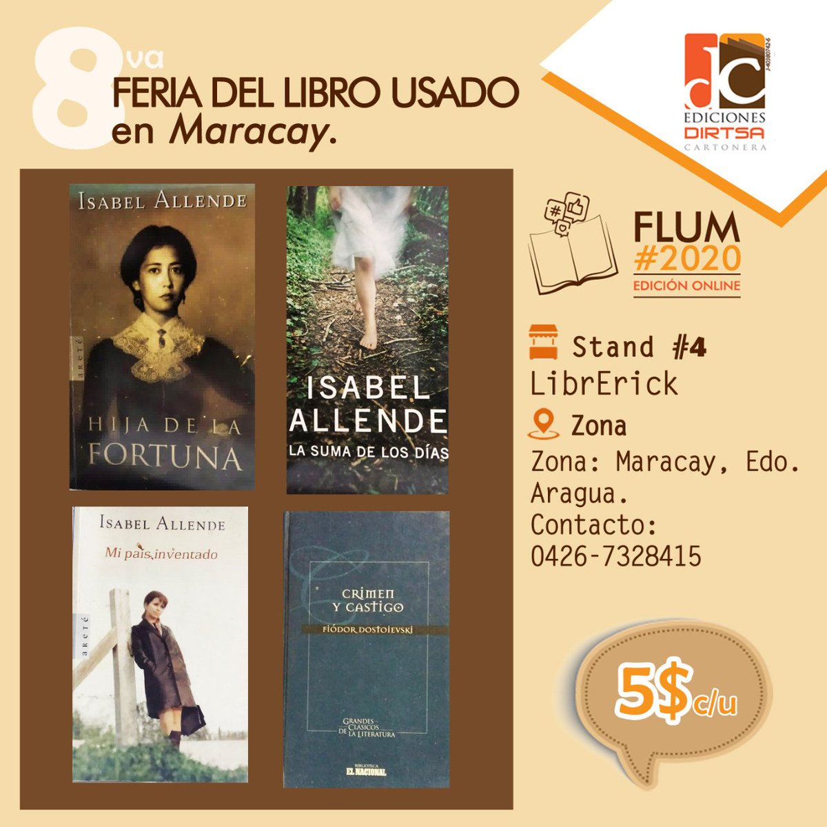 DirtsaCartonera's tweet photo. Seguimos con la #FLUM2020, edición online en nuestras redes de Instagram: @edicionesdirtsa.cartonera y por Facebook: Dirtsa Cartonera
Síguenos y disfruta de las ofertas en libros usados, raros, nuevos, antiguos y descatalogados.
#standvirtuales
#Maracay #Venezuela https://t.co/9fkk580NhH