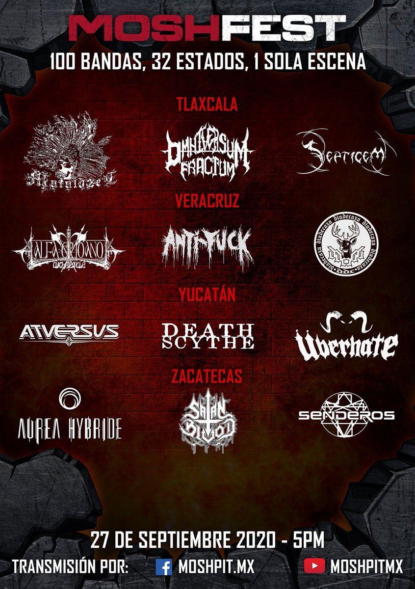 CentralAlgazara's tweet photo. Melómanos, este fin de semana vamos a disfrutar la recta final del ⚡️#MoshFest⚡️por https://t.co/ymF4QbaEXz o por @moshpitmx: https://t.co/Z5YB353M5S
#SeptiembreMesDelMetalMexicano 🤘😜 https://t.co/tMte5Rm1Pi