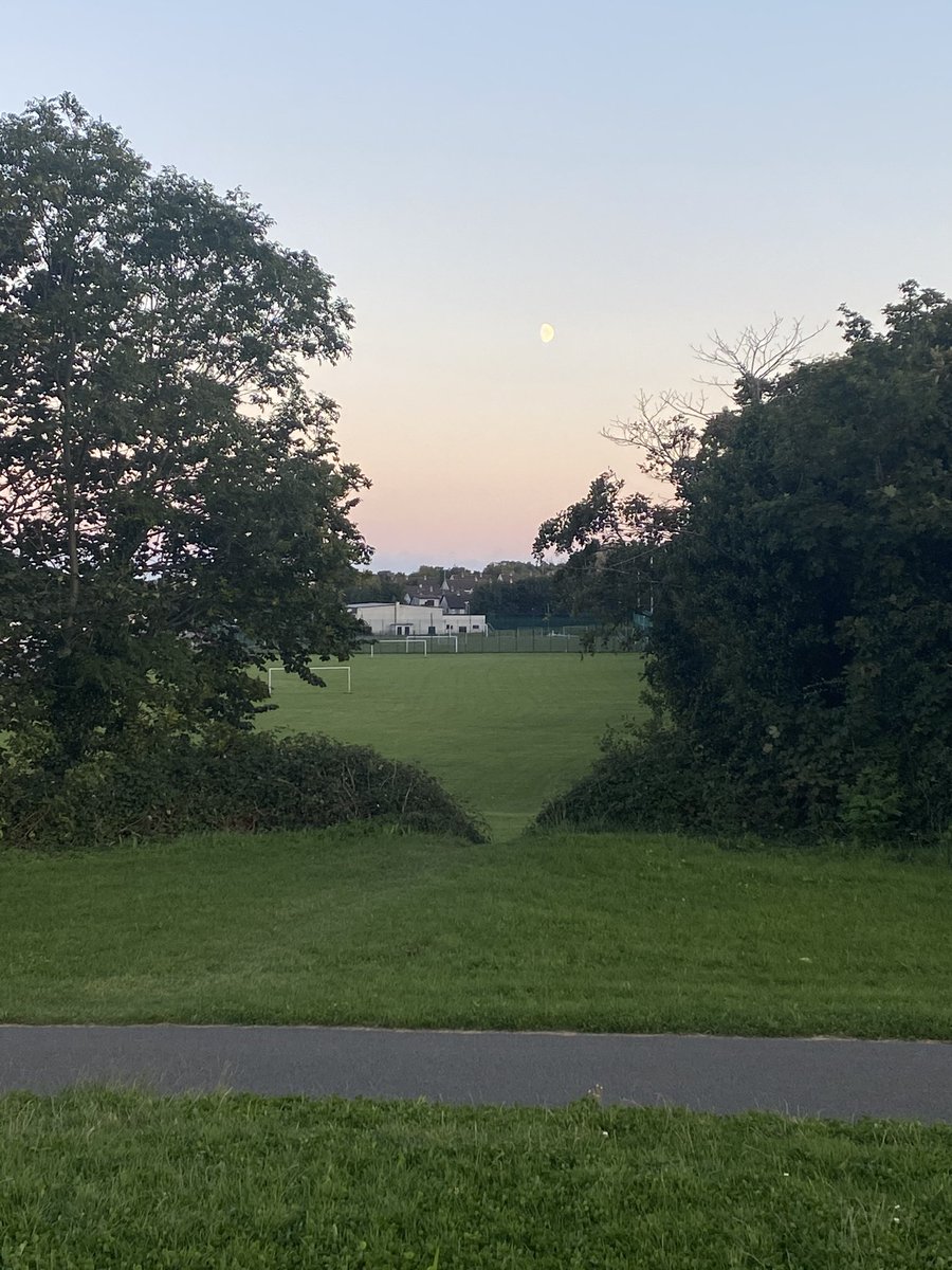 barbarascully's tweet photo. Such a gorgeous evening. Grandmother moon presiding over Ballybrack. #SunsetCycle #kilboggetpark https://t.co/Z8ijXuCLK9