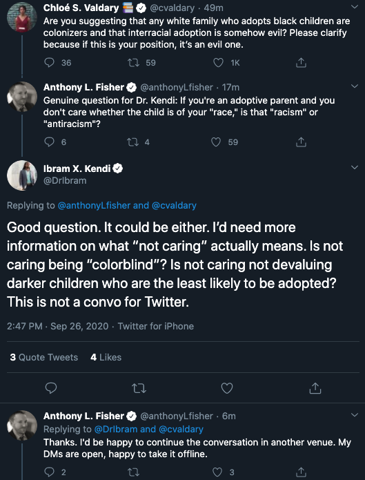 It's always ridiculous when people treat Dr. Ibram X. Kendi as a serious thinker instead of someone who's trying to redefine words to justify his racial hatred. https://twitter.com/anthonyLfisher/status/1309928241612967936