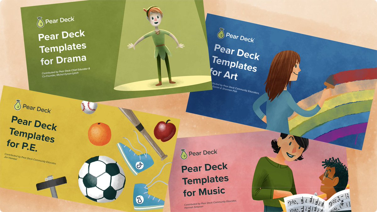 PearDeck's tweet image. Hooray! #PearDeck for Related Arts Templates are here ⚽️ 🎵 🎨 We partnered with educators to bring one of your most popular requests to life!

Read the post and get your own copies of the PE, Drama, Art, and Music template packs: hubs.la/H0wFsl90