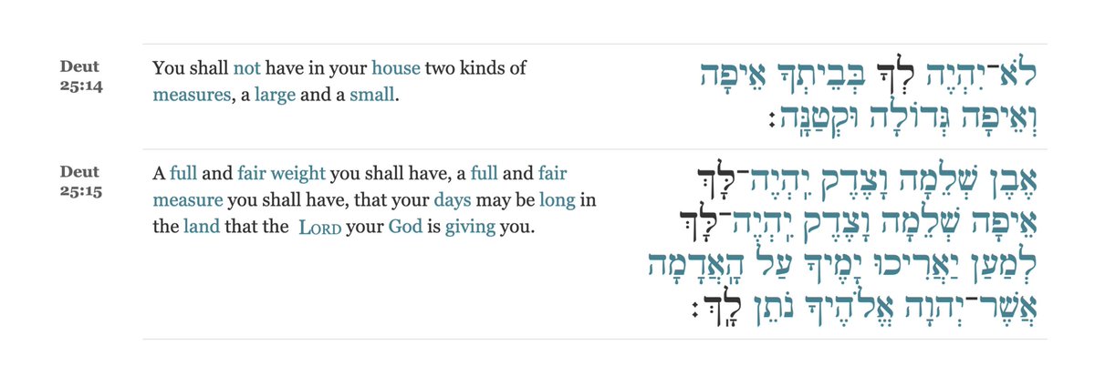 Whichever weights and measures the Israelites used, they were to same measures when they bought as when they sold,which seems an apt note on which to end.</THREAD>——————————————