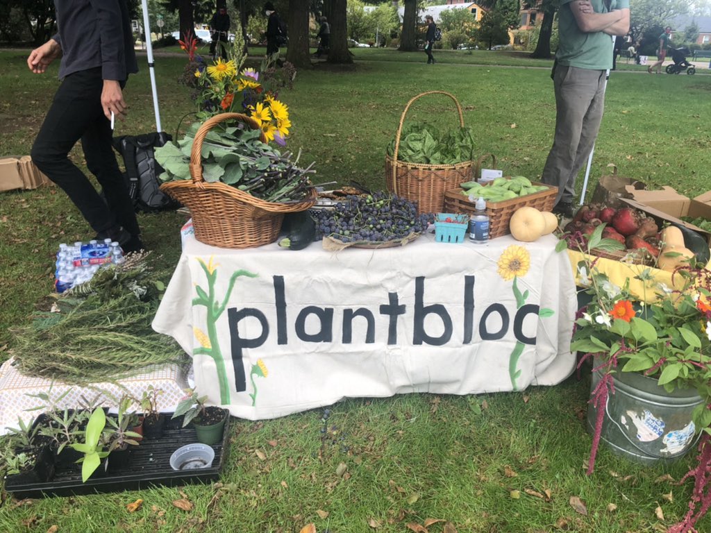 Plant bloc is here: They hand out free fruits/veggies/etc. and also do guerrilla gardening (seed bombs!) in food deserts in town.