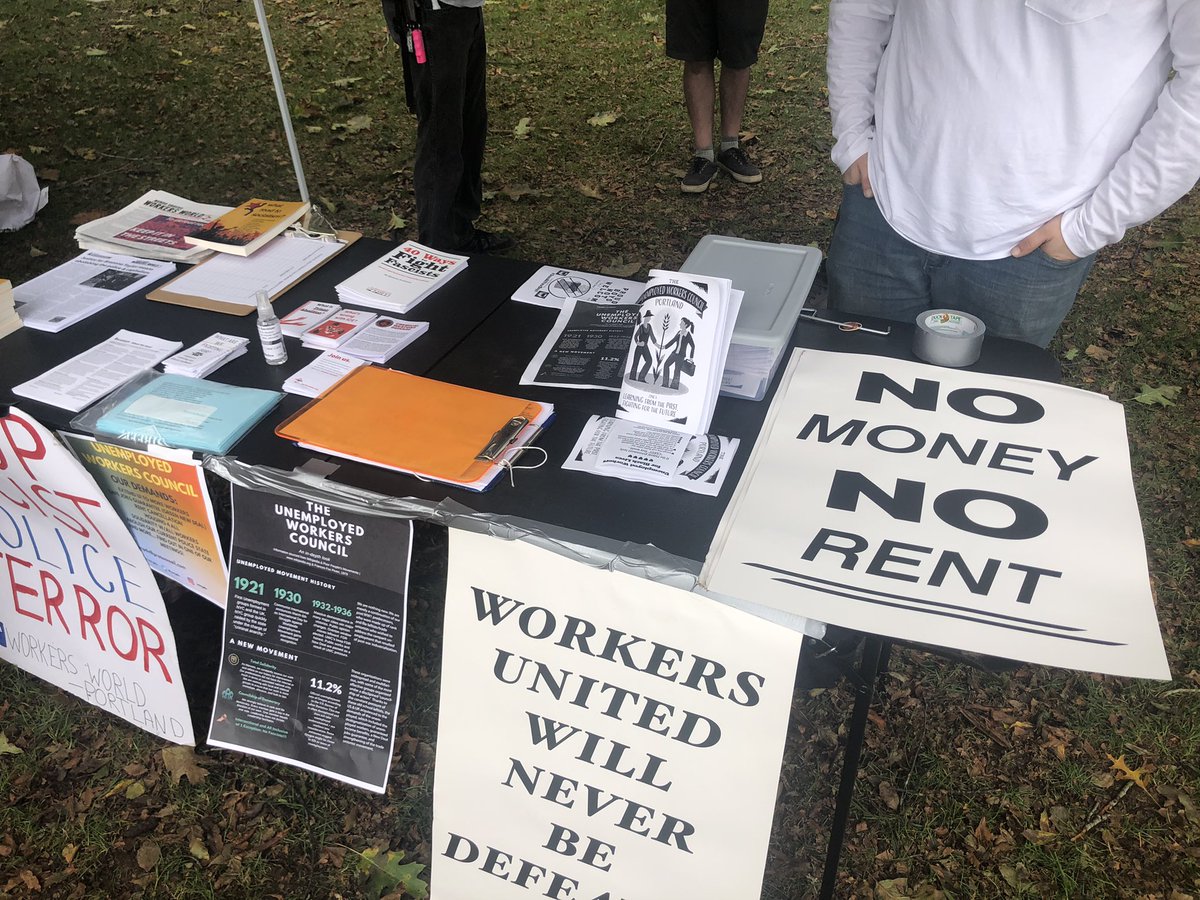 Table spread for Unemployed Workers Council, a union that’s just a few months old—helping unemployed ppl apply for PUA, other benefits: