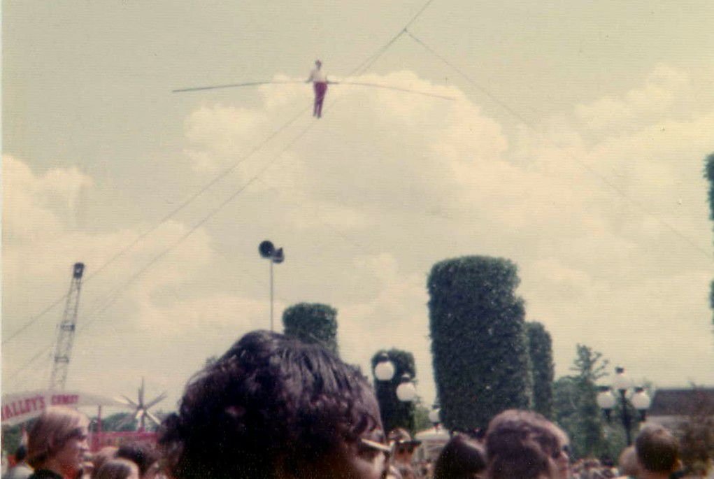 This was a quarter-mile skywalk, during which he did two headstands.A few years later, he would put on another record-breaking show, this time at the King's Island amusement park.