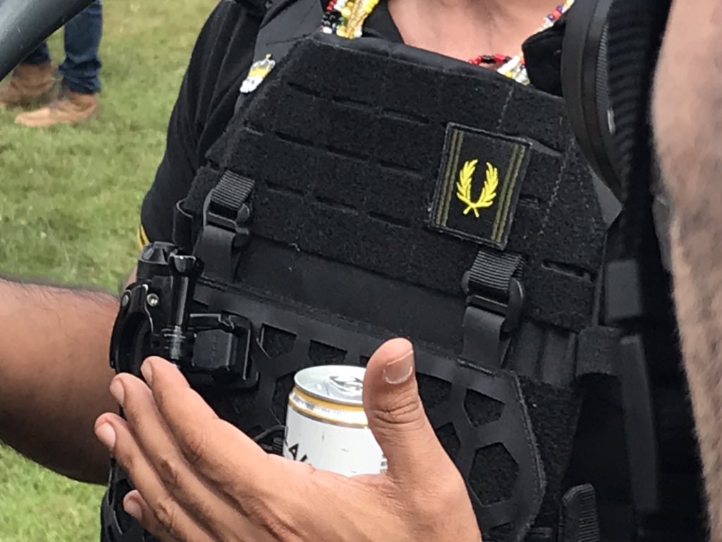 No Gas, No Breaks asks Enrique Tarrio about the white claw in his flak jacket. Tarrio begins to cover it with his hand (it is illegal to drink in Portland Parks)“I don’t drink, this is a celebratory drink. This is the day when we destroy Ted Wheeler’s chance of reelection”