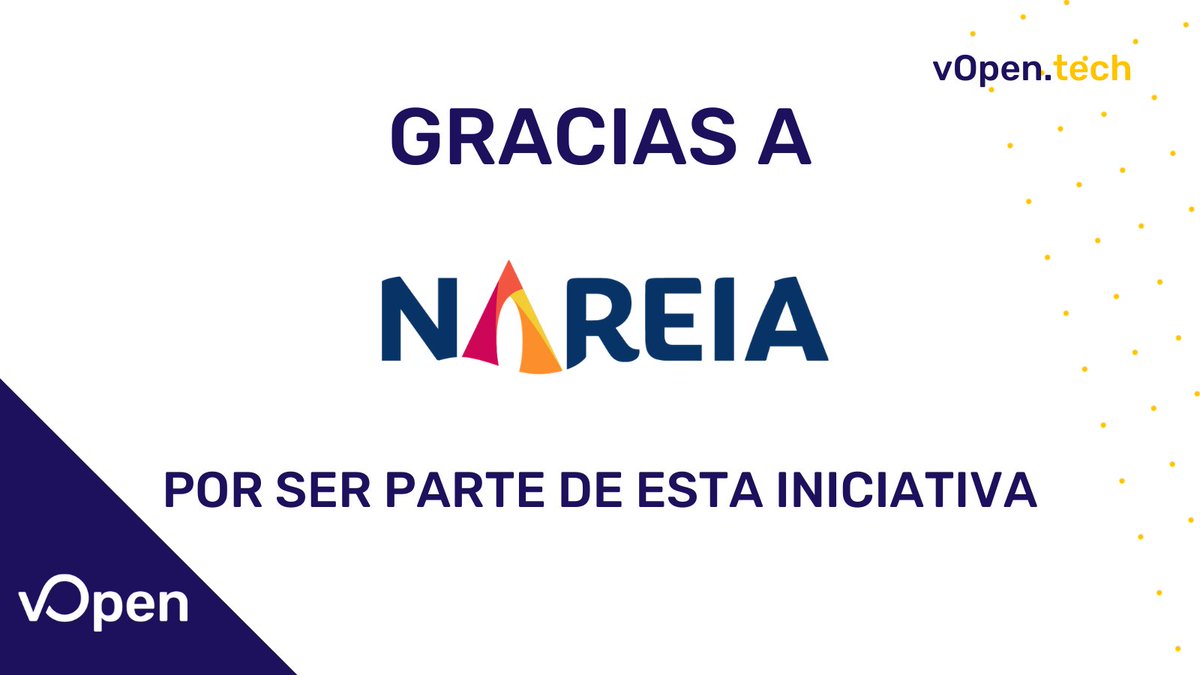 vOpen Global 2020 - Sábado 3 de Octubre ⭐ ¿ESTÁN LIST@S? 👉 bit.ly/VOpen-Registro👈

Muchísimas gracias #nareia por confiar en #vOpen y  por ser parte de esta iniciativa que une grandes expertos de la comunidad tecnológica.

#vopentech #sponsor #it #comunidad #tecnologia