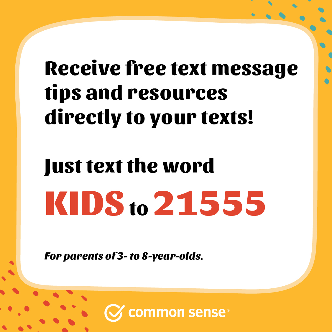 Common Sense Media (@commonsense) on Twitter photo Sign up for free text tips for families w/ kids age 3-8 from <a href="/CommonSense/">Common Sense Media</a>. Just text the word “kids” for English and “familia” for Spanish to 21555 and get resources to help you celebrate #HispanicHeritageMonth from <a href="/WideOpenSchool/">Wide Open School</a>, and more! bit.ly/2S0AzzZ Sign up for free text tips for families w/ kids age 3-8 from <a href="/CommonSense/">Common Sense Media</a>. Just text the word “kids” for English and “familia” for Spanish to 21555 and get resources to help you celebrate #HispanicHeritageMonth from <a href="/WideOpenSchool/">Wide Open School</a>, and more! bit.ly/2S0AzzZ